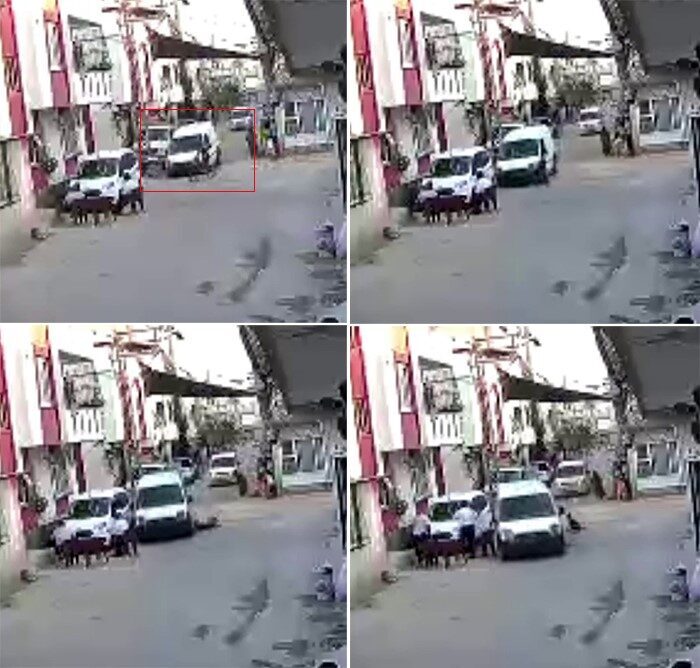 Adana’da silah kaçakçılarının polisten kaçarken bisikletli çocuğa çarpma anlarına ait