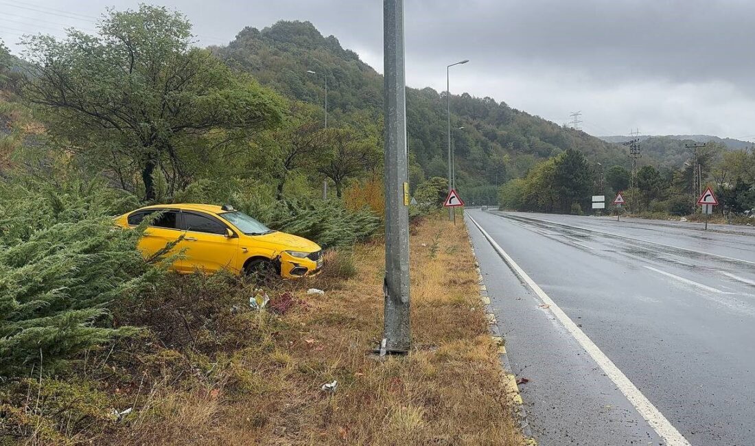 Zonguldak’ın Alaplı Plajlar mevkiinde direksiyon hakimiyetini kaybeden ticari taksi sürücüsü,
