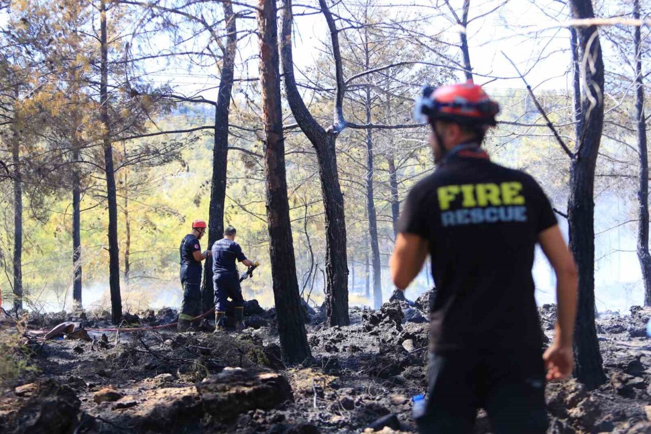 Antalya’da öğlen saatlerinde ormanlık alanda başlayan yangın ekiplerin hızlı müdahalesi