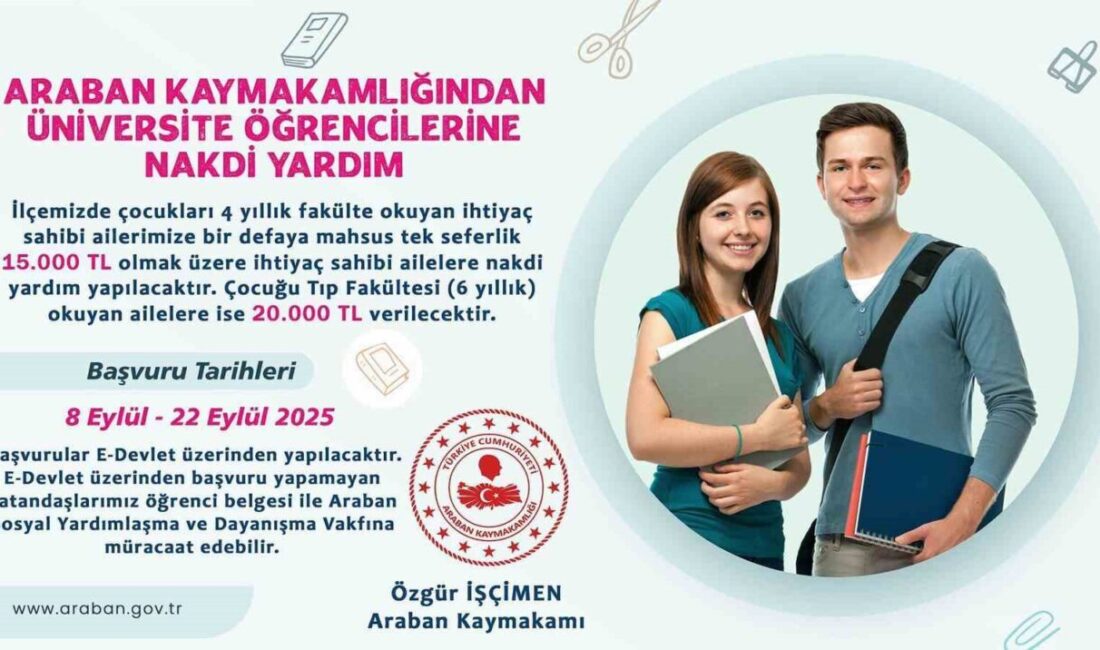 Gaziantep Araban Kaymakamlığı, ilçedeki ihtiyaç sahibi ailelerin 4 yıllık fakülte