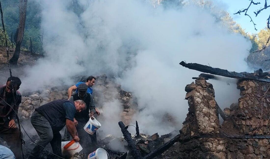 Artvin’in Yusufeli ilçesinde çıkan yangında bir ev, ahır ve samanlık