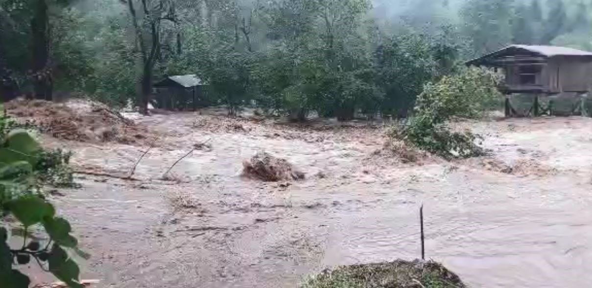 Artvin’in Borçka ilçesinde etkili olan sağanak yağışlar sel ve heyelanlara