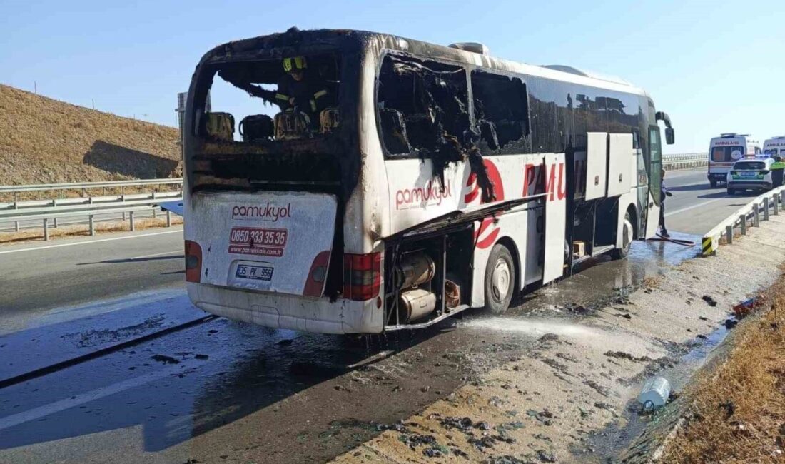 Aydın’da seyir halindeyken alevlere teslim olan yolcu otobüsü kullanılmaz hale