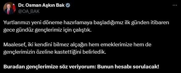 Gençlik ve Spor Bakanı Osman Aşkın Bak, GSB yurtlarından çıkan