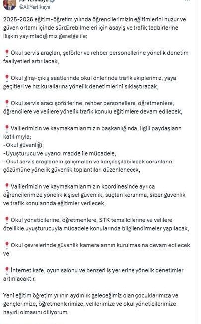 İçişleri Bakanı Ali Yerlikaya, 2025-2026 eğitim öğretim yılında öğrencilerin eğitimlerini