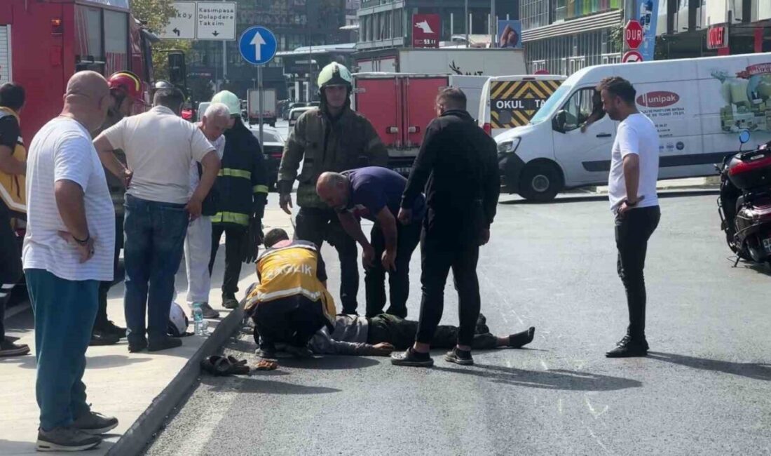 Beyoğlu’nda seyir halindeki bir motosiklet sürücüsü, yola dökülen yağ nedeniyle