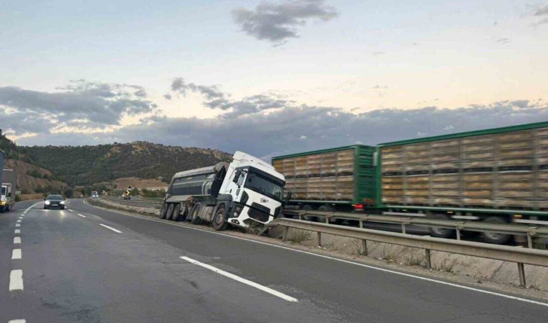 Bilecik’te seyir halinde kontrolden çıkan tır orta refüje çarparken, sürücüsü