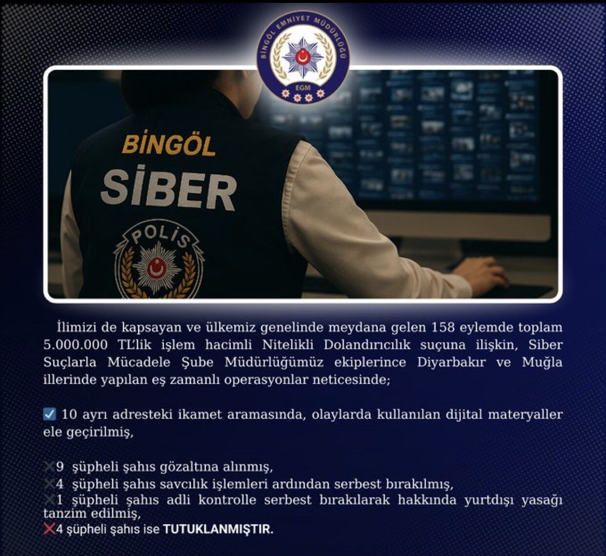 Bingöl merkezli 3 ilde, 5 milyon TL’lik işlem hacimli “nitelikli