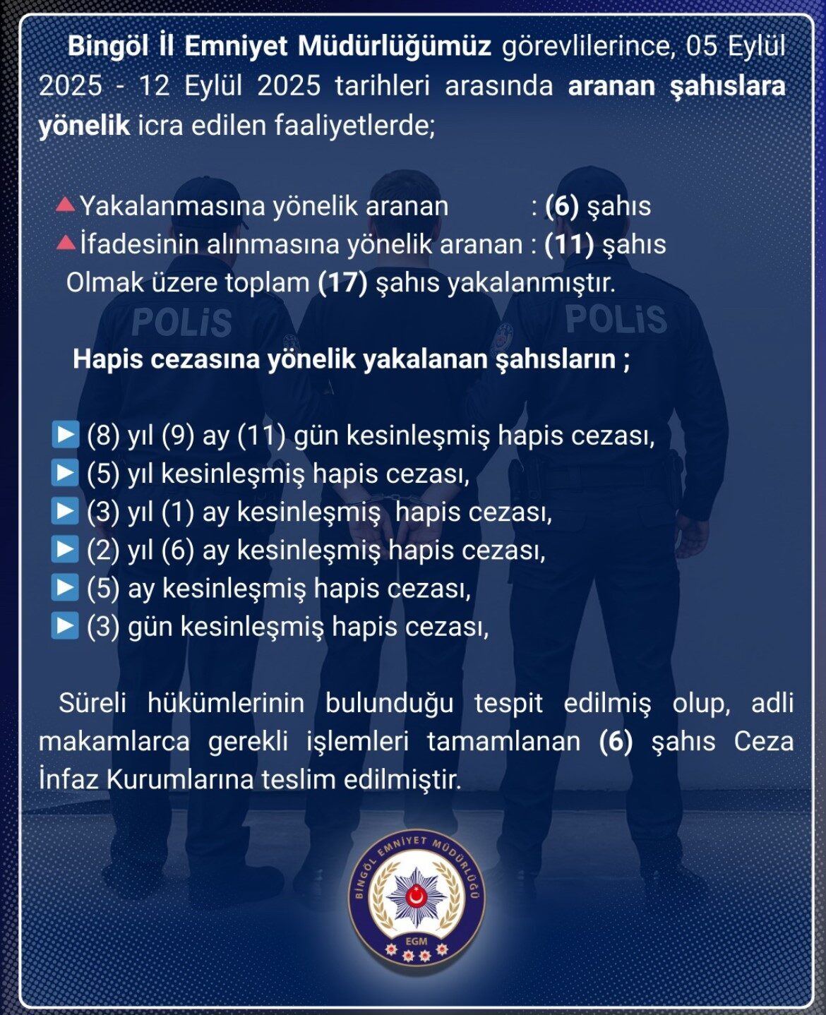 Bingöl’de polis ekipleri tarafından yapılan çalışmada, aranan 17 şüpheli yakalandı.