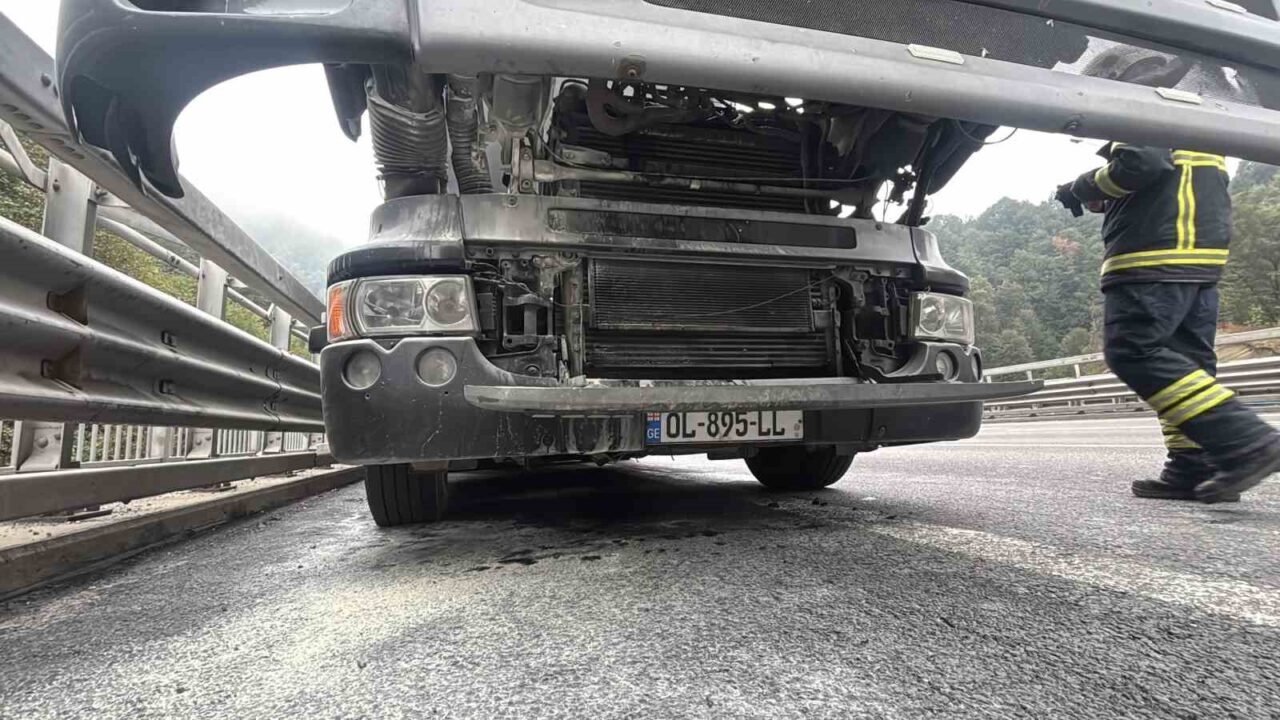 TEM Otoyolu’nun Bolu Dağı Tüneli mevkiinde mobilya yüklü kamyonun motor