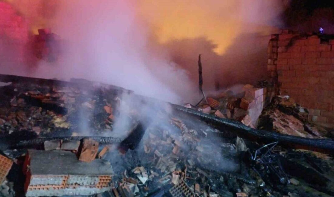 Çorum’un Alaca ilçesinde alevlere teslim olan ahır ile ardiyedeki 70