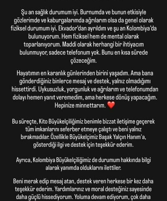 Ekvador’da seyahat ederken gaspa uğradığını ve karteller tarafından kaçırıldığını iddia