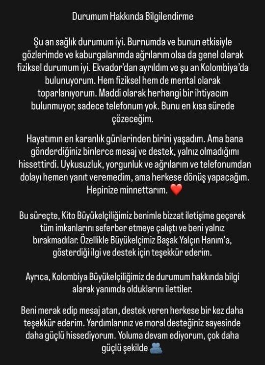 Ekvador’da seyahat ederken gaspa uğradığını ve karteller tarafından kaçırıldığını iddia