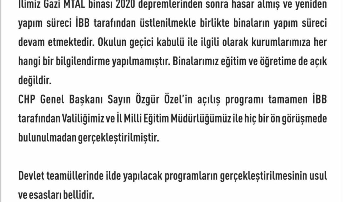 Elazığ Valiliği, CHP lideri Özgür Özel’in açılışını yaptığı Gazi Gazi