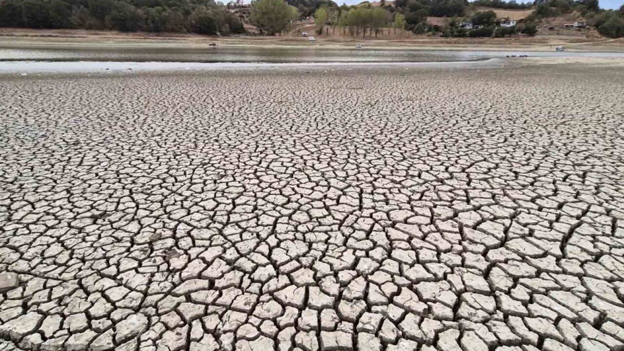 Tekirdağ’da Bıyıkali Göleti’nde kuraklık ve aşırı sıcaklıkların etkisiyle su seviyesi