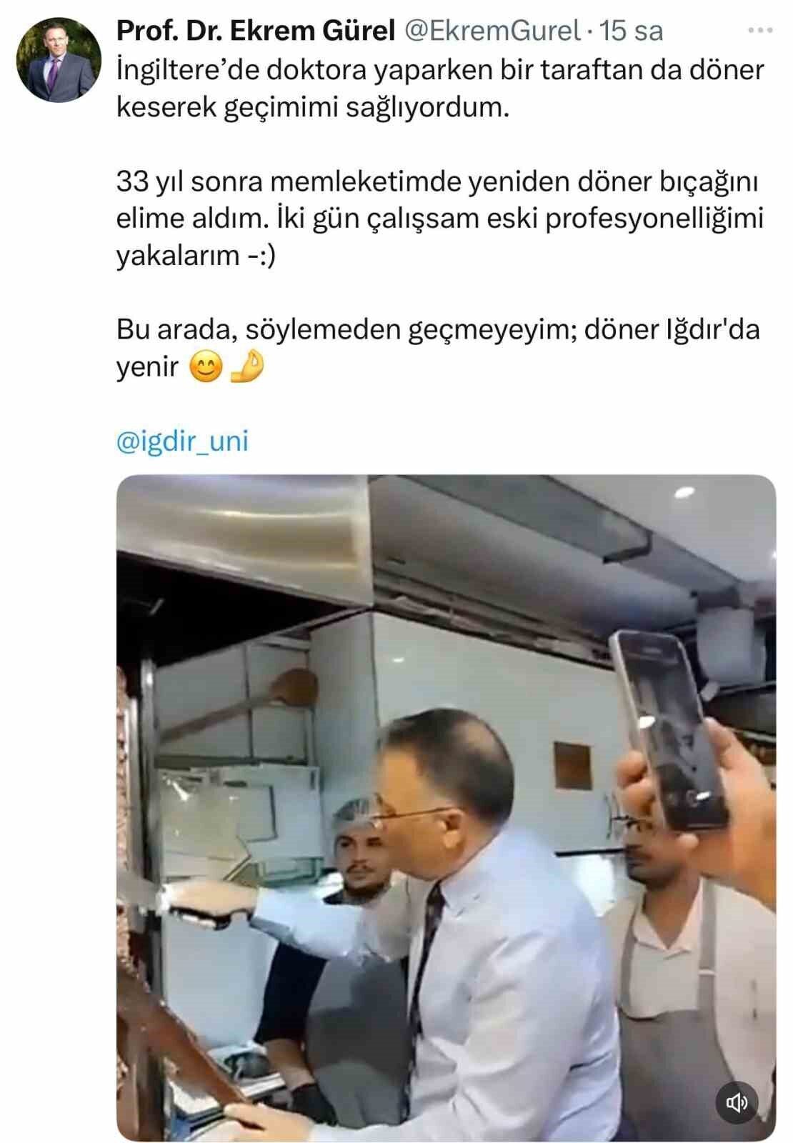 Kentte bir dönerciye giderek tezgah başına geçen Iğdır Üniversitesi Rektörü