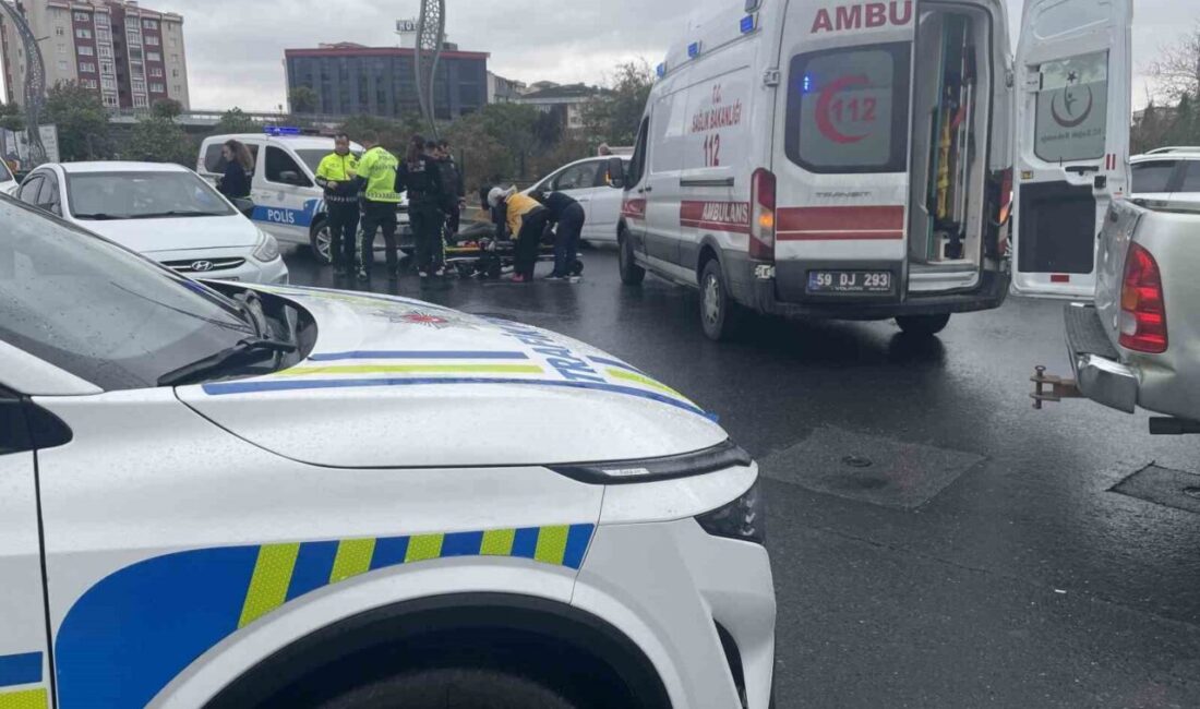 Tekirdağ’ın Kapaklı ilçesinde yerlerin ıslak olmasından dolayı kayan motosikletten düşen