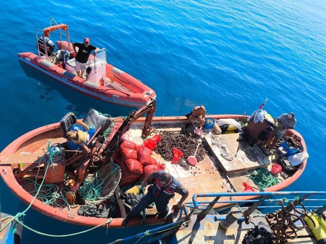 Aydın’da ruhsatı olmayan gemi ile avlanan 600 kilogram midye tekrar