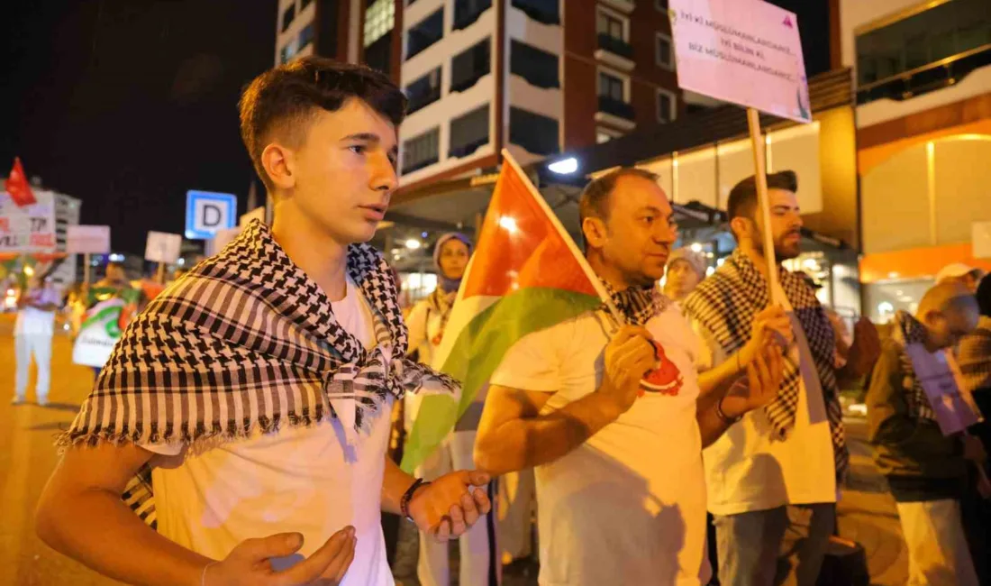 Kahramanmaraş’ta bir grup vatandaş, İsrail’in saldırılarına tepki göstermek ve Filistin’e