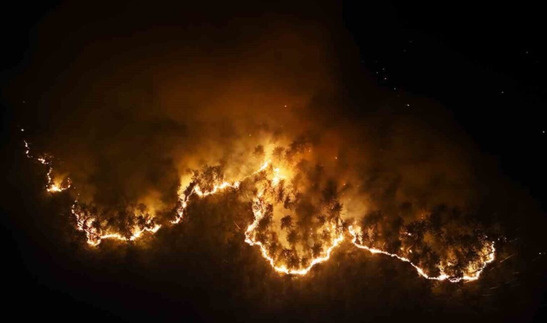 Karabük’te 12. saate girilen ve geceyi aydınlatan orman yangını dron