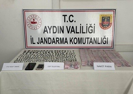 Aydın’ın Karacasu ilçesinde jandarma tarafından durdurulan araçta 512 adet tarihi