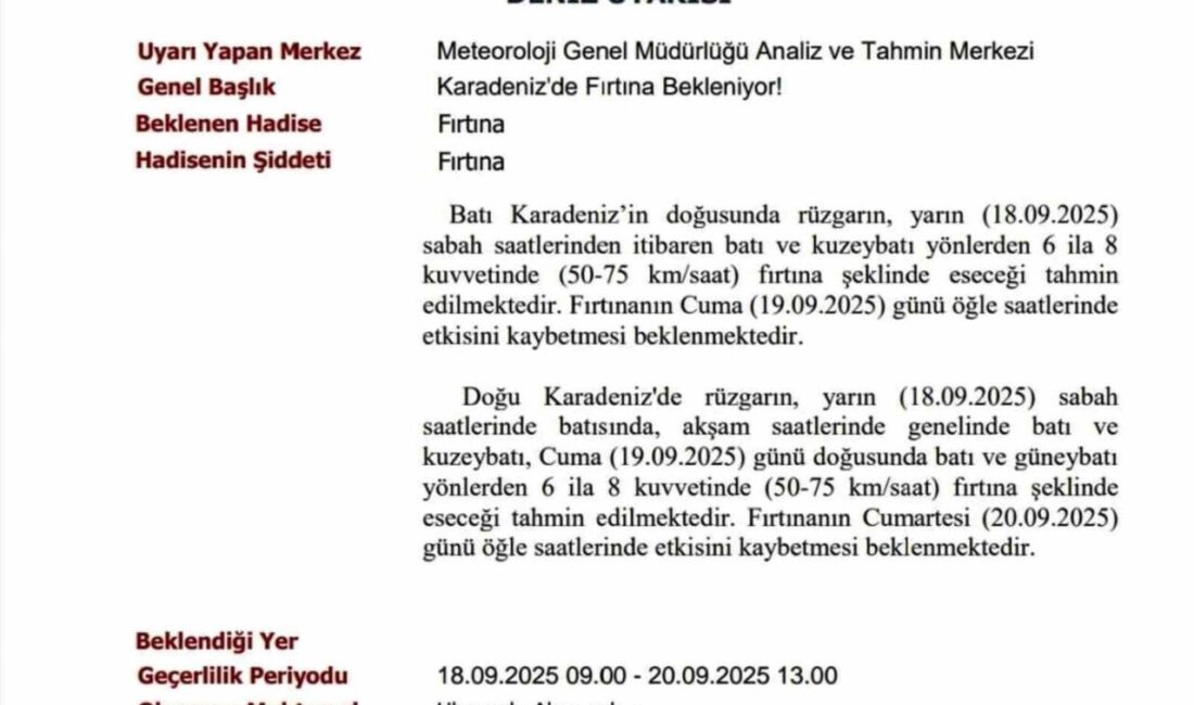 75 km/saat hızında fırtınaya karşı vatandaşlara uyarı yapıldı. MGM Analiz