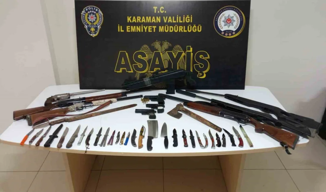 Karaman’da polisin yaptığı asayiş uygulamalarında uyuşturucu, ruhsatsız silahlar ele geçirilirken,