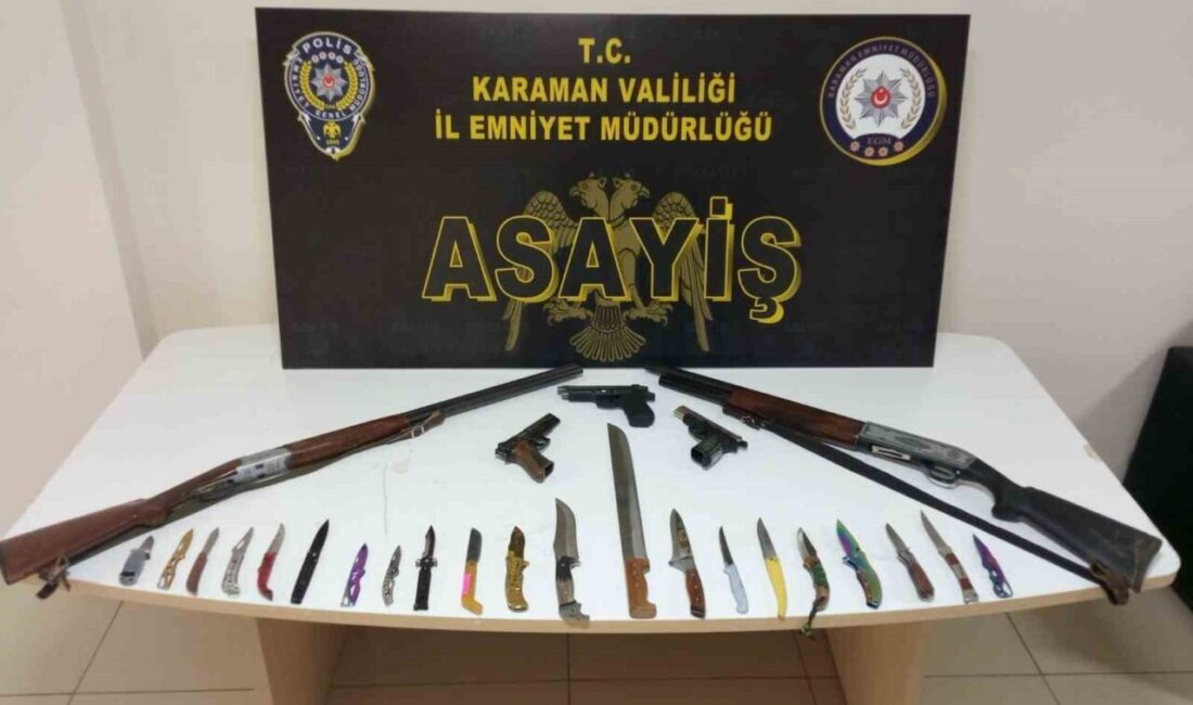 Karaman’da polisin yaptığı asayiş uygulamalarında uyuşturucu, ruhsatsız silahlar ele geçirilirken,
