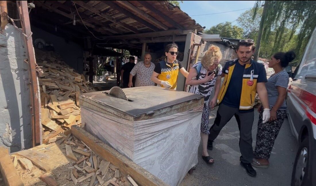 Tekirdağ Çorlu’da kışlık yakacak hazırlayan kadının, sunta kesme diskinden fırlayan