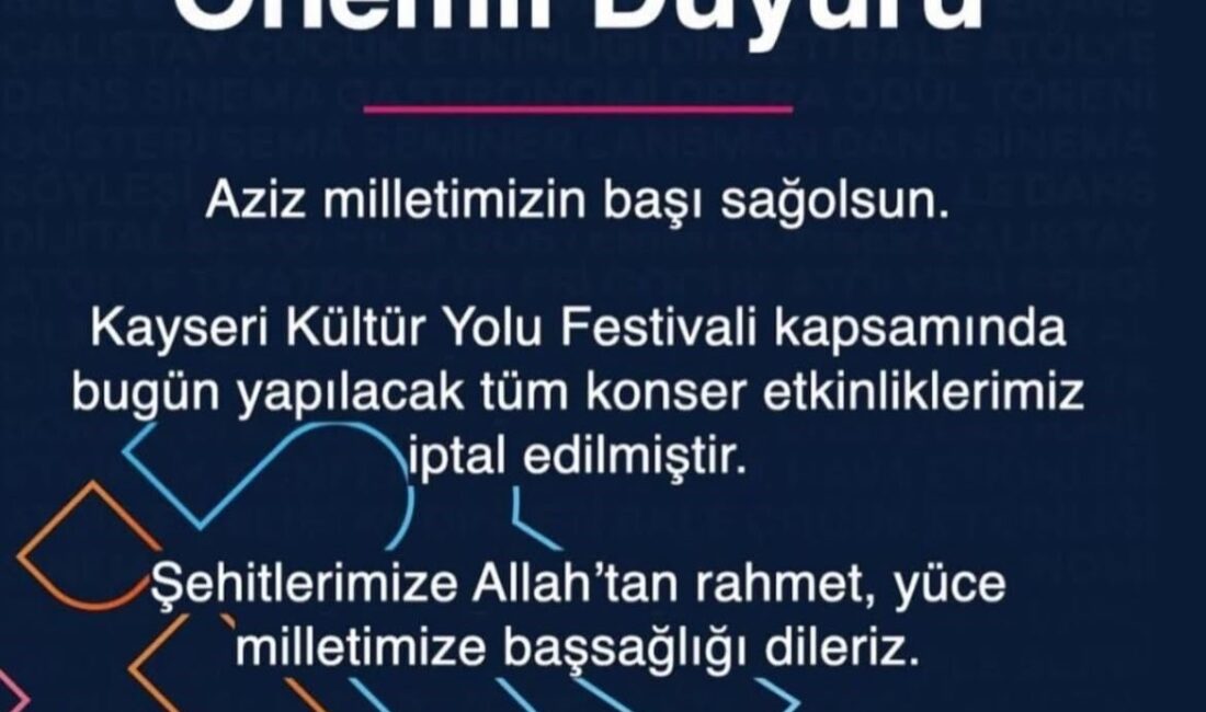 Kayseri Kültür Yolu Festivali kapsamında bugün yapılacak olan konser etkinlikleri