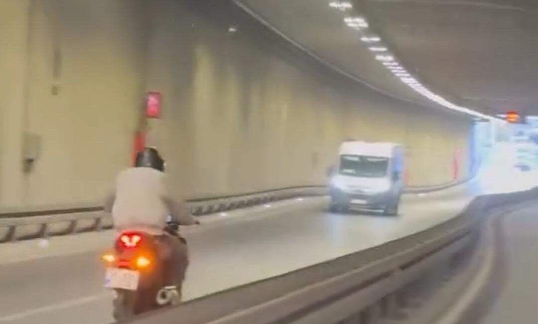 Maltepe’de tünel içerisinde ters şeritte ilerleyen motosiklet sürücüsünün tehlikeli yolculuğu