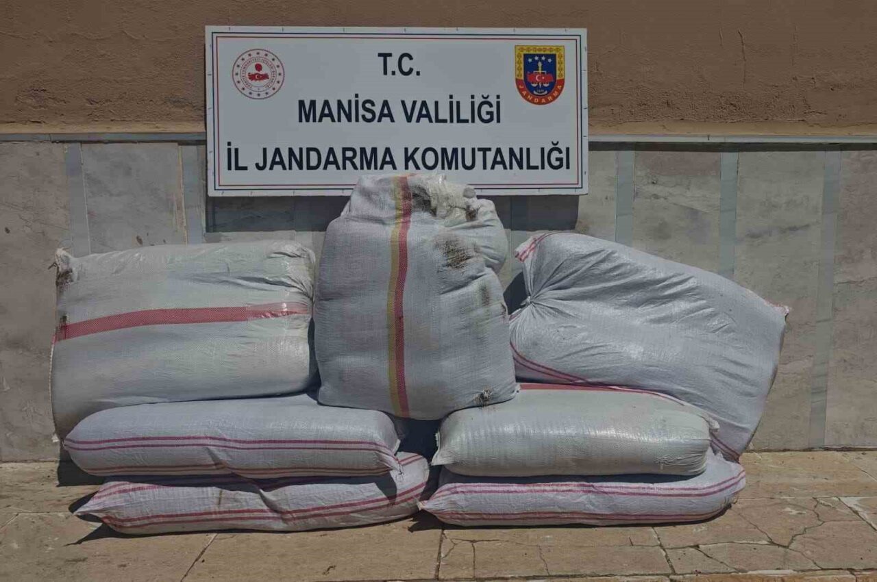 Manisa’da jandarma ekiplerinin yol kontrolünde durdurduğu bir araçta 350 kilo