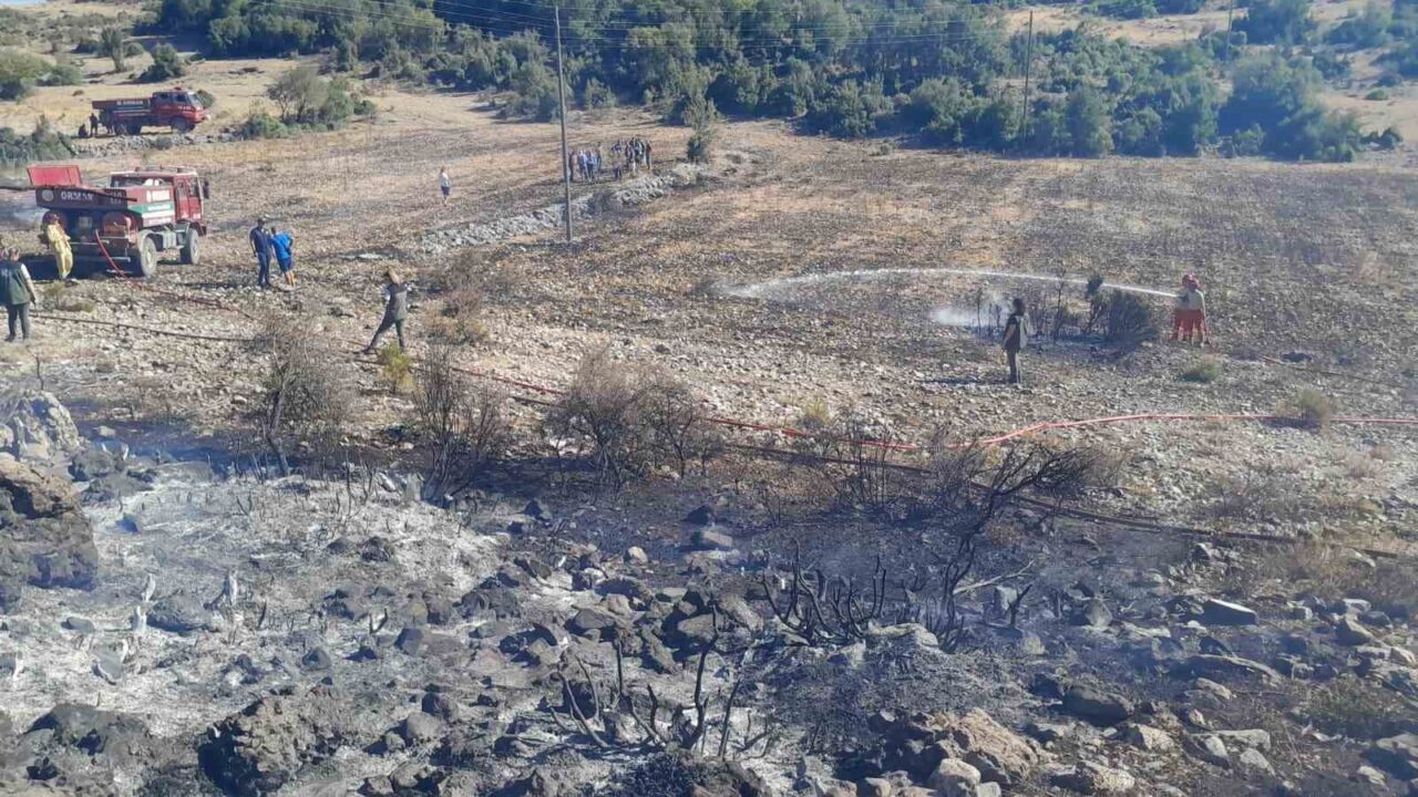 Muğla’nın Menteşe ilçesinde makilik alanda çıkan yangın ekiplerin hızlı müdahalesiyle
