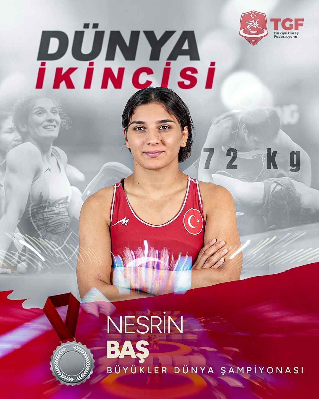 Hırvatistan’da düzenlenen Dünya Güreş Şampiyonası’nda kadınlar 72 kiloda Nesrin Baş,