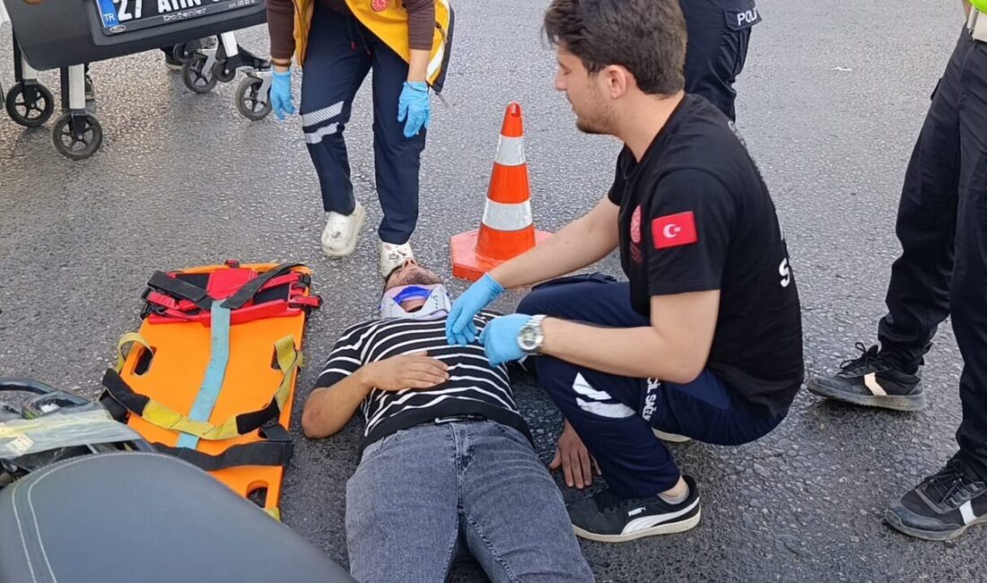 Gaziantep’te minibüsün çarptığı motosikletin sürücüsü yaralandı. Kaza, Şehitkamil ilçesi Ali