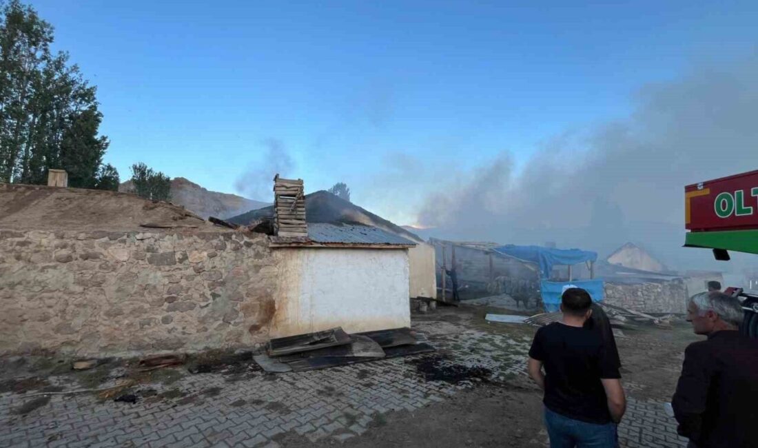 Erzurum’un Narman ilçesine bağlı Göllü Mahallesi’nde çıkan yangında 3 ev,