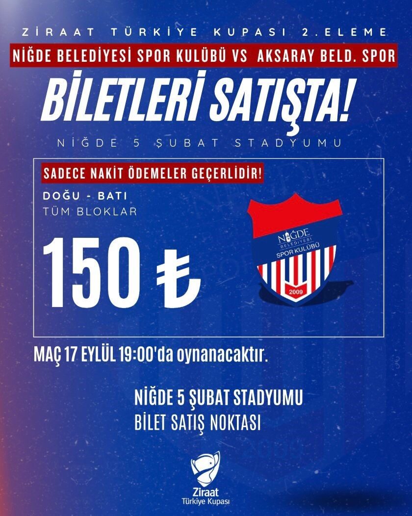 Niğde Belediyespor Kulübü, Ziraat Türkiye Kupası 2. Eleme Turu’nda Aksaray