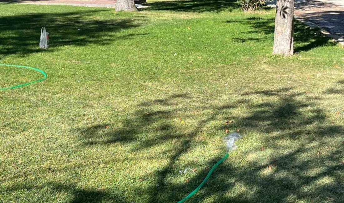 Kuraklığın etkili olduğu günlerde belediyenin sulama hortumundan suyun boşa akması