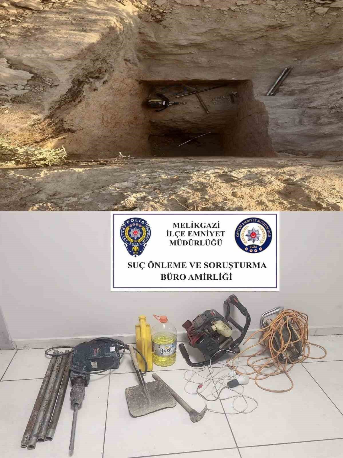Kayseri’de polis ekipleri tarafından yapılan çalışmalarda; kaçak kazı yapan 4