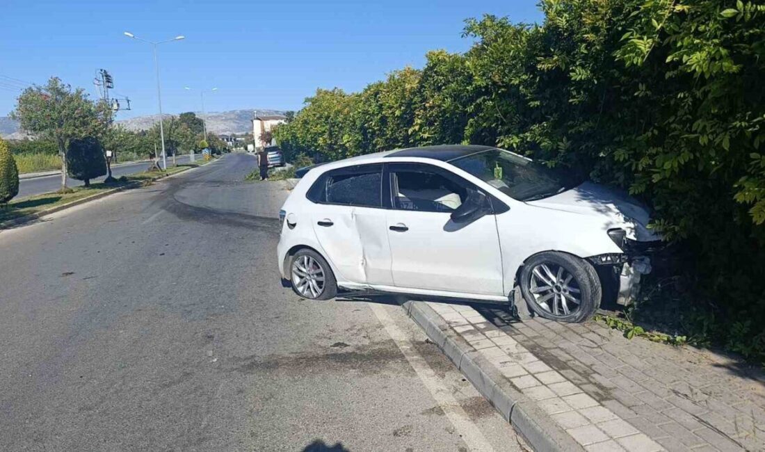 Antalya’nın Manavgat ilçesinde seyir halindeki otomobil refüjdeki ağacı yıkarak yolun