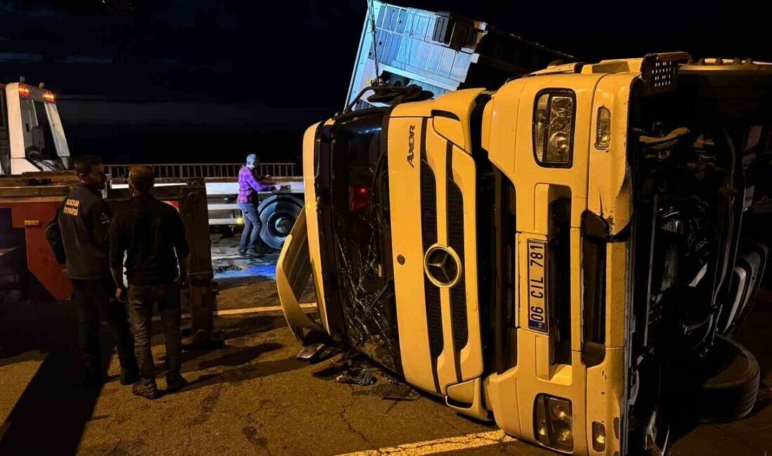 Rize’nin Pazar ilçesi Hamidiye Sahil köyü mevkiinde yola devrilen tır