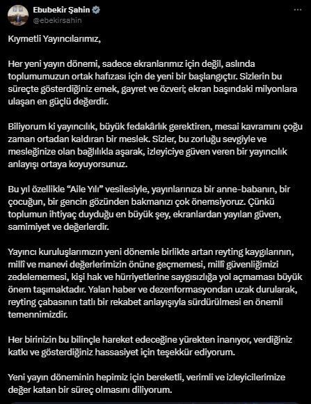 Radyo ve Televizyon Üst Kurulu (RTÜK) Başkanı Ebubekir Şahin, “Yalan