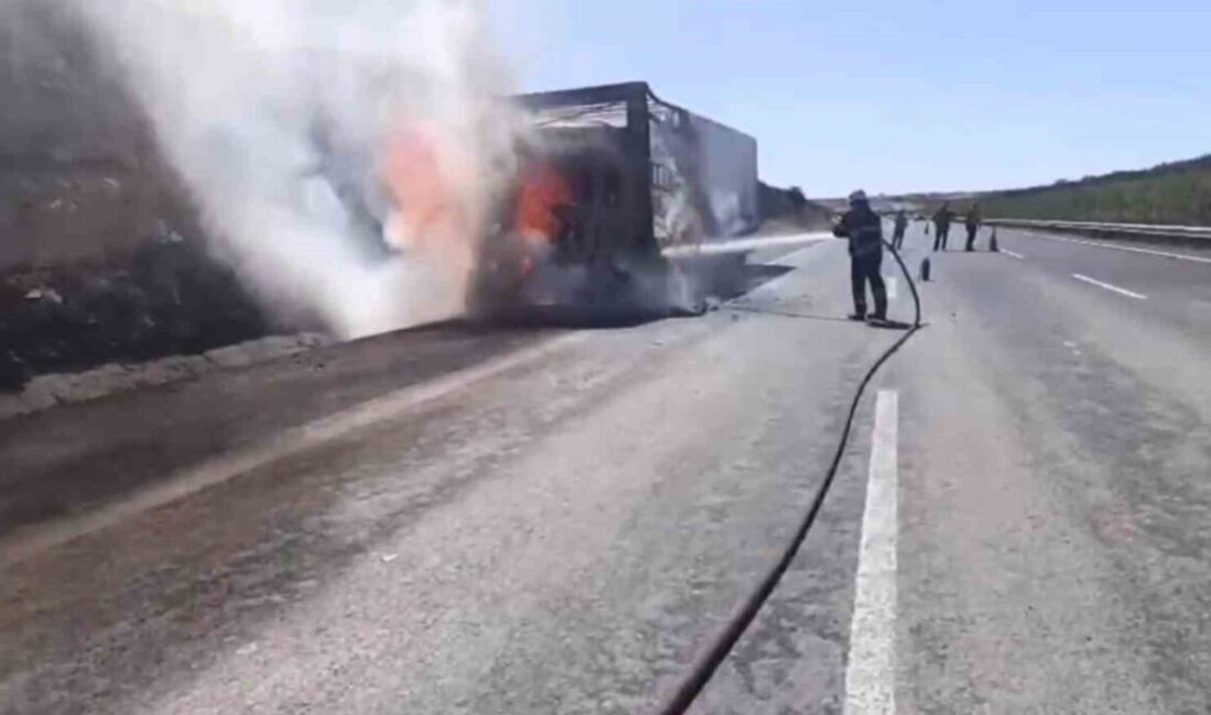 Şanlıurfa’nın Birecik ilçesinde alev alan saman yüklü tır kullanılmaz hale