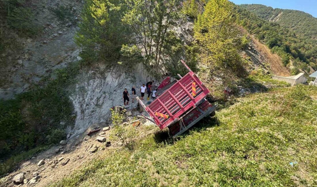 Sinop’ta freni boşalan kum yüklü kamyonun şarampole uçtuğu kazada sürücü