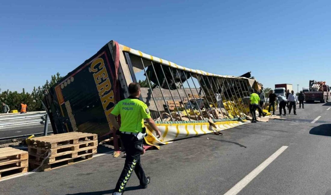 Afyonkarahisar’da sıvı yağ yüklü tır kontrolden çıkarak orta refüje devrildi.