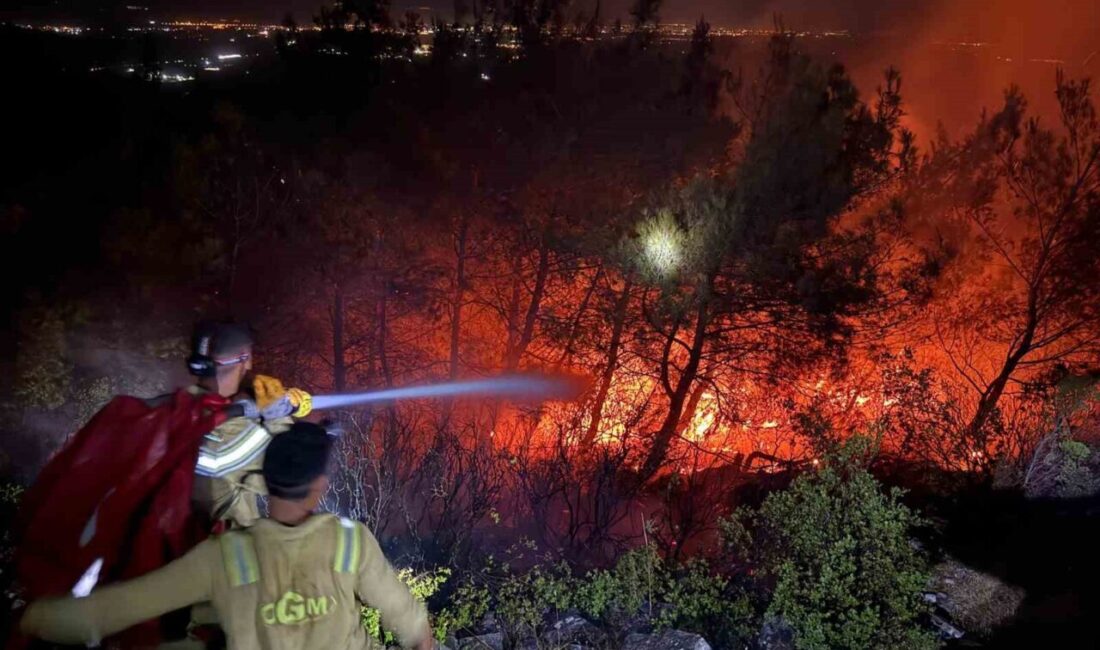 Aydın’ın Söke ilçesinde çıkan yangında alevler geceyi aydınlatırken, ekiplerin yangını