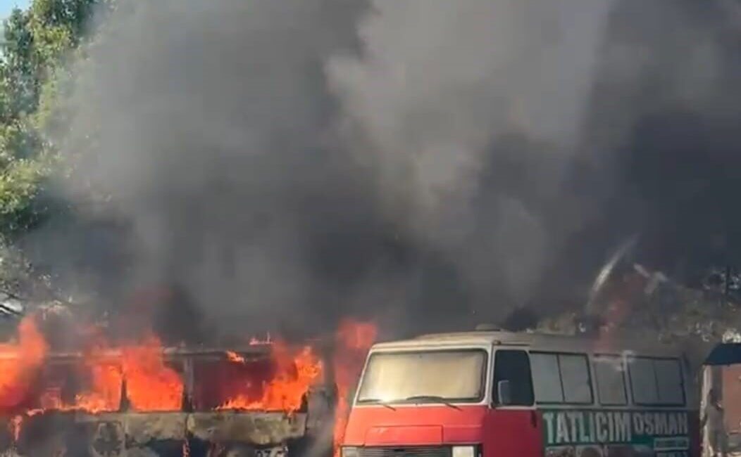 Adana’nın Kozan ilçesinde park halindeyken alev alan seyyar tatlıcı panelvanı,