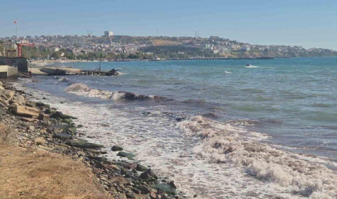 Marmara Denizi’nde etkili olan poyraz fırtınası, Tekirdağ’ın Süleymanpaşa ilçesi kıyılarında