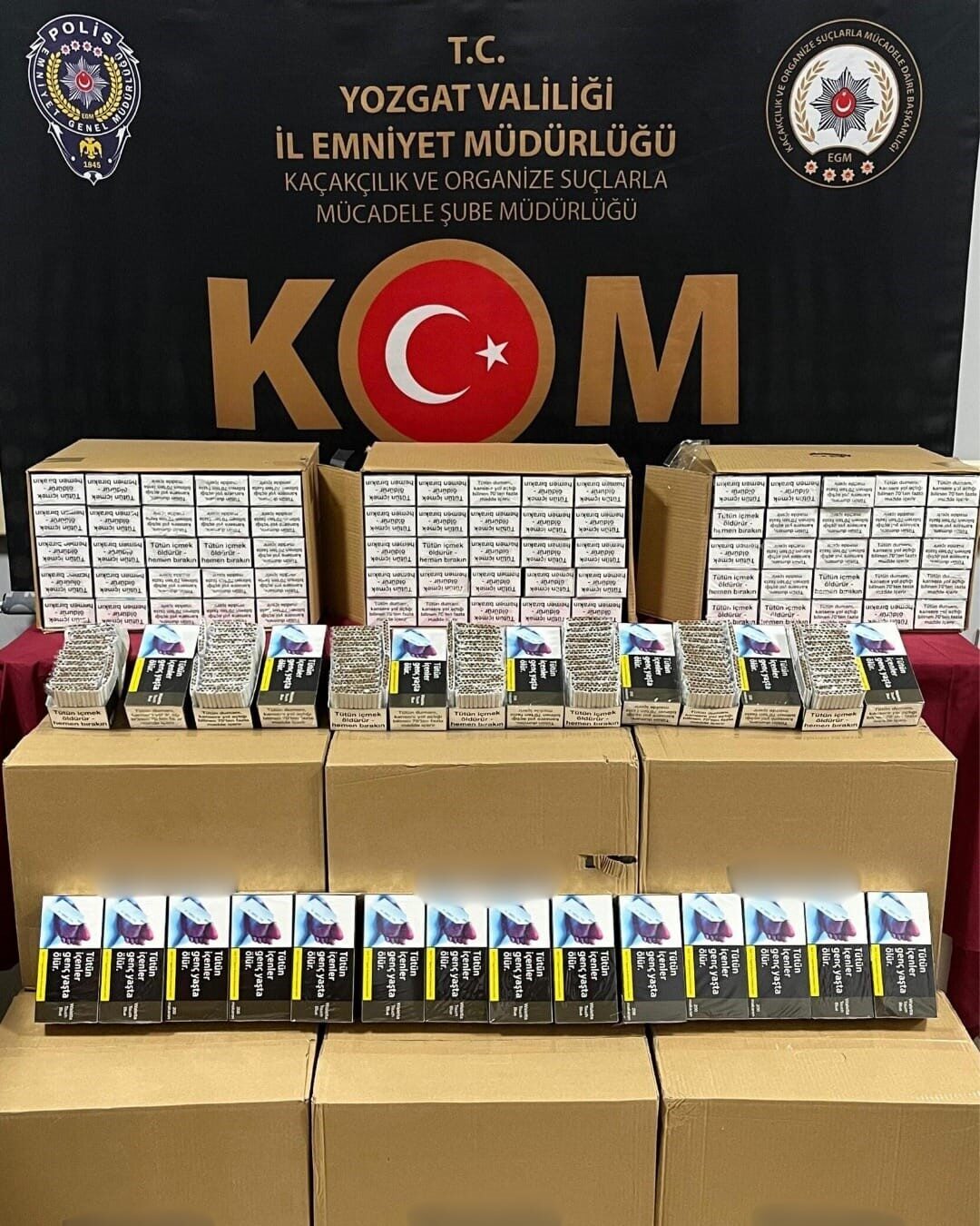 Yozgat’ın Yerköy ilçesinde düzenlenen operasyonda bol miktarda kaçak makaron ele