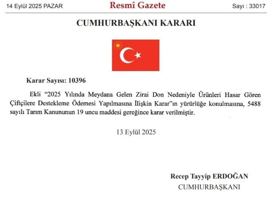 Zirai don nedeniyle ürünleri zarar gören 65 ilde ve 16